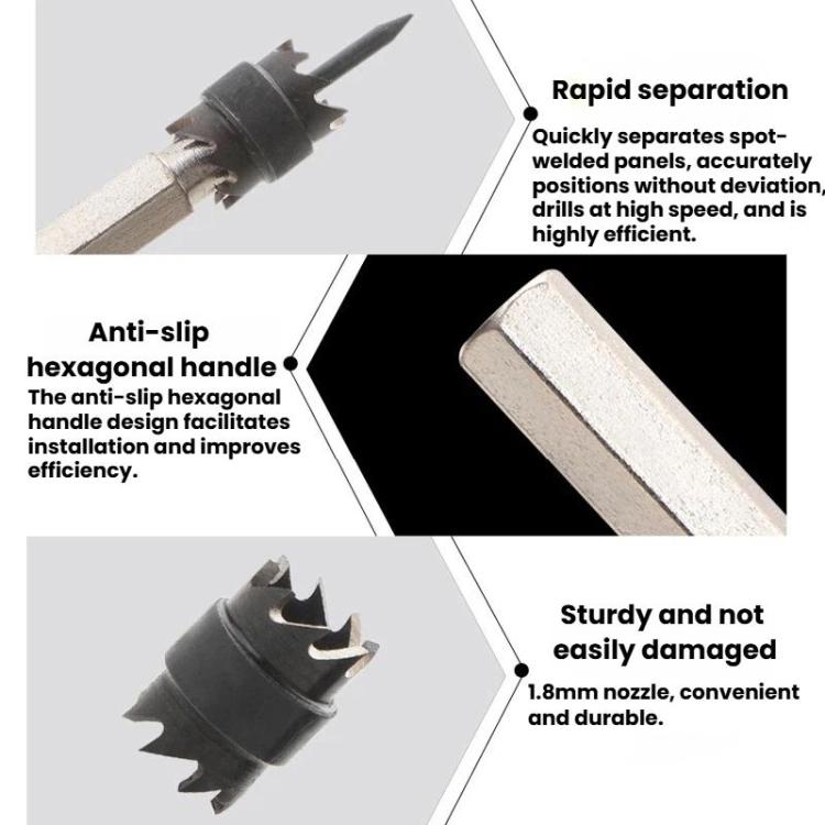 Hex-shank spot welding drill bit with anti-slip handle and spiked cutting tip