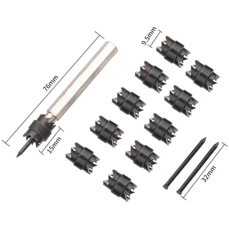 Spot welding drill bit set with hex shank and multiple stepped cutting heads