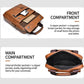 Brown PU leather messenger bag showing front compartment and main zip compartment