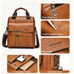 Brown messenger bag with metal zipper pull, front zipper pocket, and detachable hook