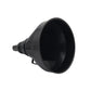 Black wide-mouth fuel funnel with threaded hose connection