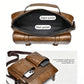 Brown messenger bag interior view with zip pocket and main compartment layout