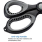 Black and gray handle grips with finger holes on fishing line cutting scissors