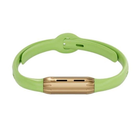 Green silicone essential oil mosquito repellent bracelet with gold diffuser cartridge
