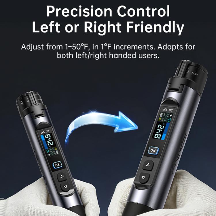 Mini cordless soldering iron on hand with OLED screen and control keypad