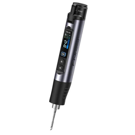FNIRSI mini wireless soldering iron with OLED temperature display and pointed tip