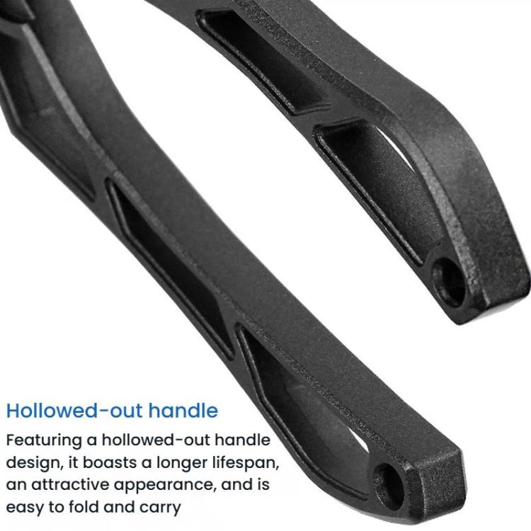 Fishing hook remover pliers with hollowed-out handle, dark metal, close-up.