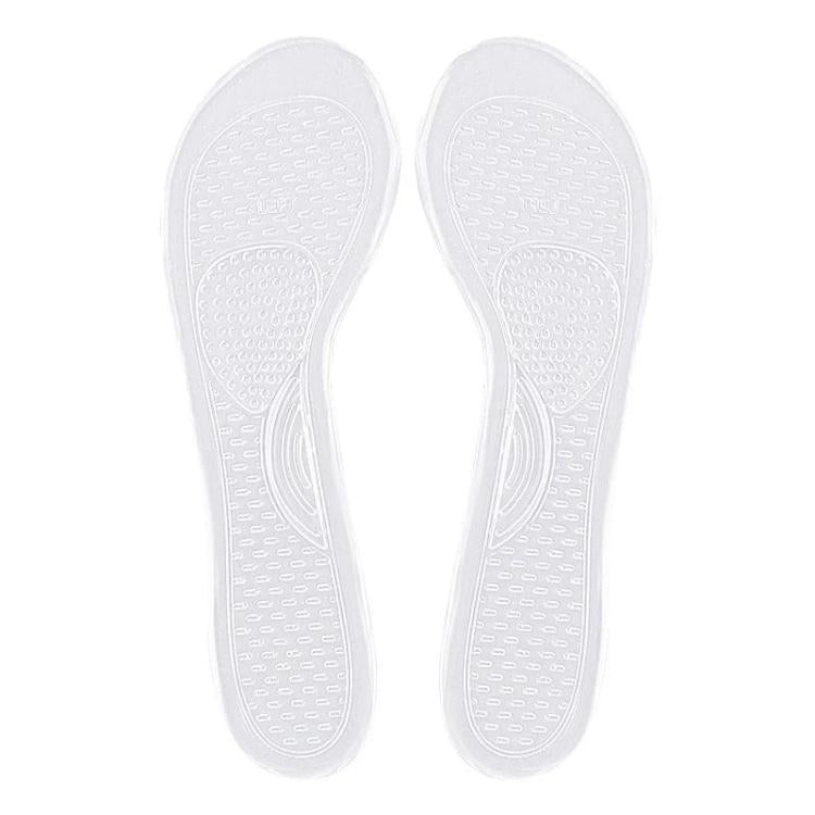 Transparent half-size anti-slip insole pair with grippy dot tread pattern