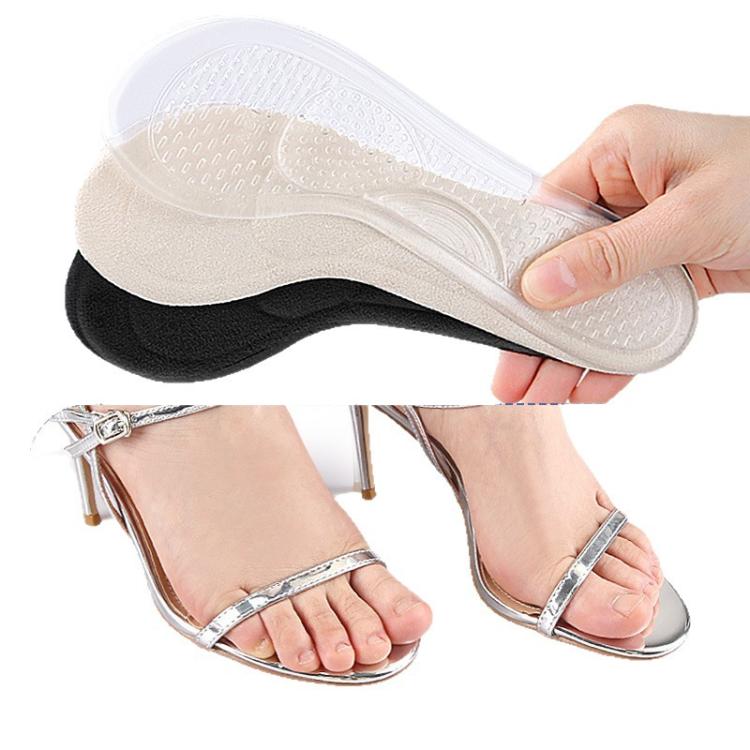 Apricot velvet half-size anti-slip insole held up to high-heel sandal