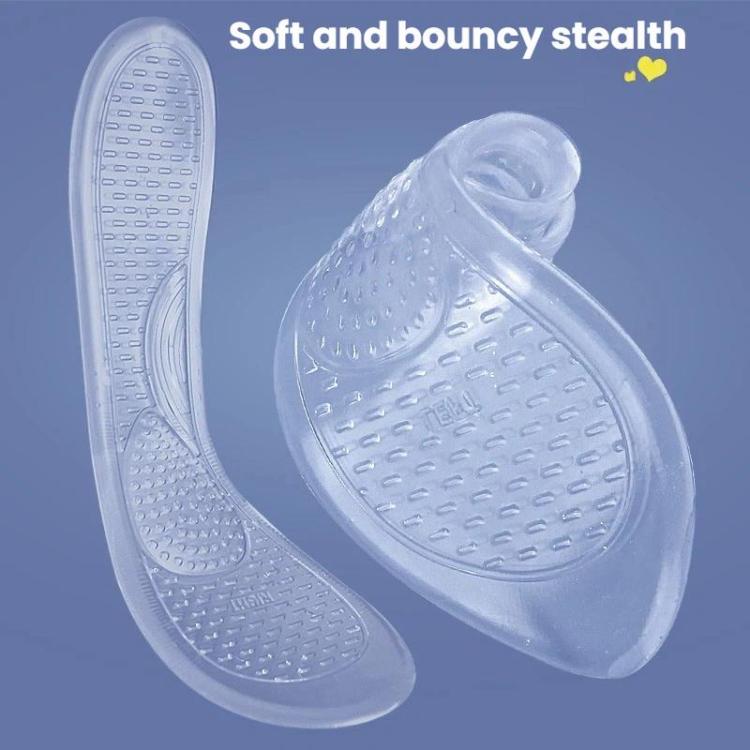 Transparent anti-slip half-size insole pair with raised dot grip texture