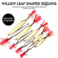 Willow leaf spoon lure set with gold and silver blades, red tinsel, and treble hooks