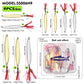 Willow leaf fishing lure set, gold and silver spoons with red tinsel and treble hooks