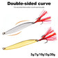 Double-sided willow leaf spoon lures: gold and silver blades with red tinsel treble hooks