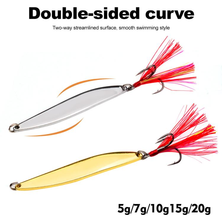 Double-sided willow leaf spoon lures: gold and silver blades with red tinsel treble hooks