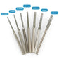 Diamond drill bit set with 0.8–2.5mm labeled textured tips on silver shafts