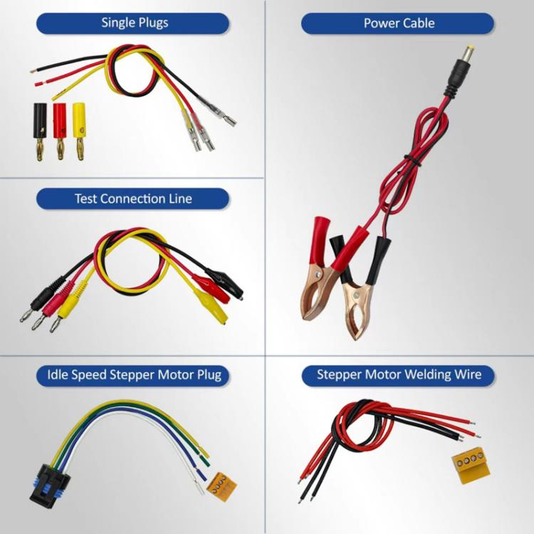 Automotive actuator oscilloscope accessory set of test plugs, power cable, and wires