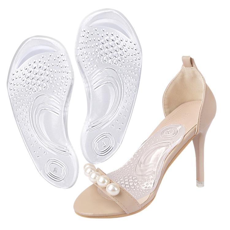 Clear silicone anti-slip arch support half-insole with raised grip dots