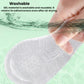 Clear gel-like silicone half-insole being pressed onto a shoe for secure fit