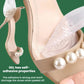 Clear silicone half-insole self-adhesive on beige high-heel shoe insole