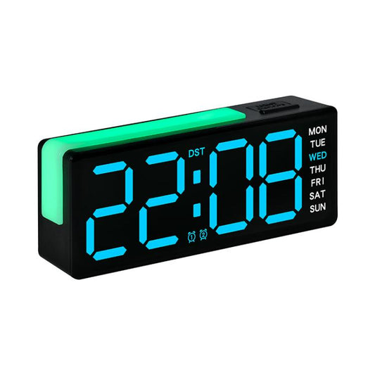 Digital Alarm Clock with RGB L-Shaped Night Light, Dual Alarms, Day/Date/Temperature Display, 3 Brightness Levels