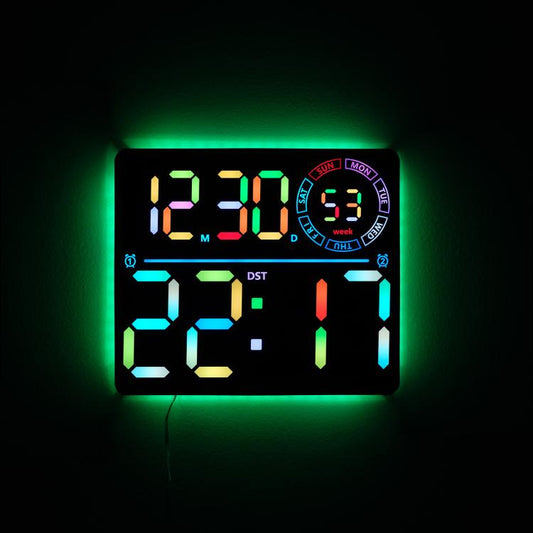 Large LED Digital Wall Clock With RGB Color Changing Digits, Dual Alarm, Timer For Gym Office Home Decor