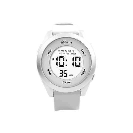 MINGRUI kids digital sport watch with white silicone strap, round white case, LED display
