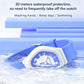 Kids analog watch with blue silicone strap, splashing water around the case