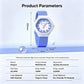 Kids analog watch with blue strap, white case, blue dial, front view