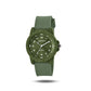 Green quartz analog wrist watch with silicone strap and round dial