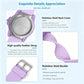 Purple quartz analog wrist watch with silicone strap and metal buckle