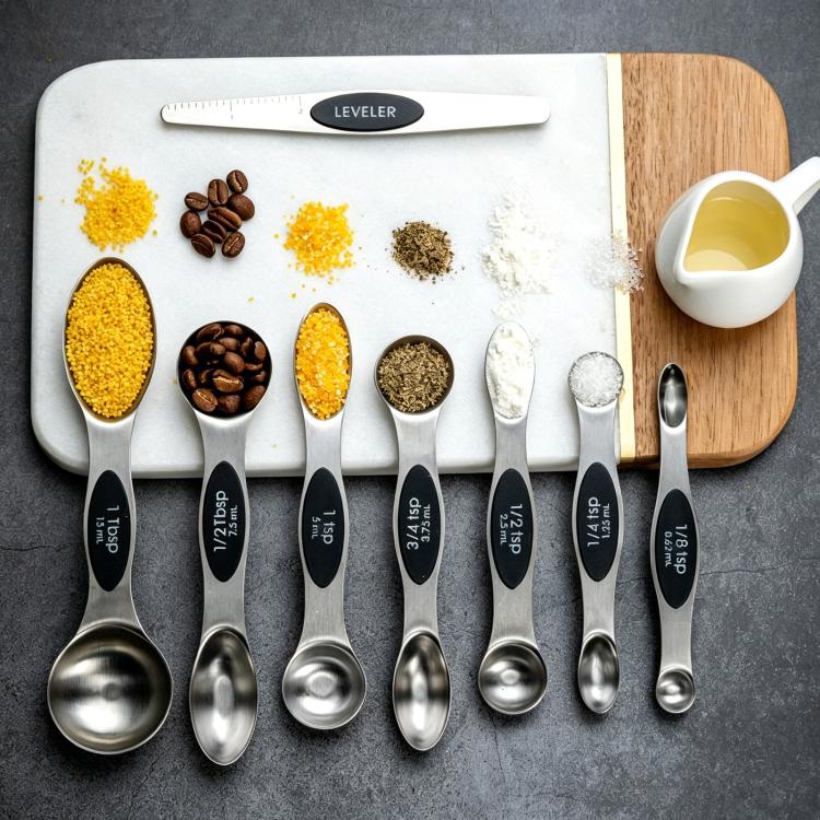 LsCook magnetic stainless steel double-ended measuring spoon set with baking markings