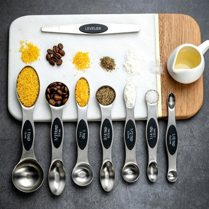 LsCook magnetic stainless steel double-ended measuring spoon set with baking markings
