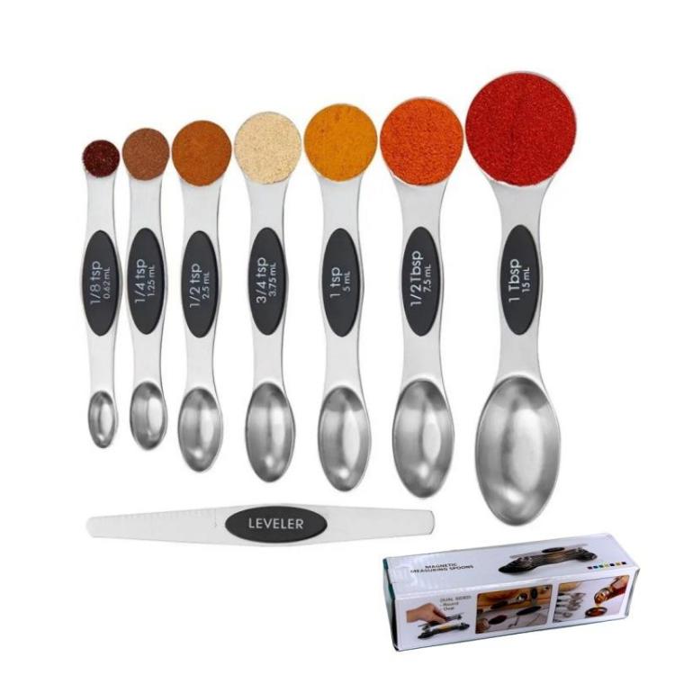 LsCook magnetic stainless steel double-ended measuring spoons with baking markings, 8-piece