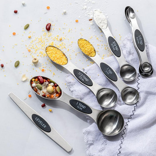 LsCook 8-Piece Set Magnetic Stainless Steel Double-Ended Measuring Spoon With Baking Markings