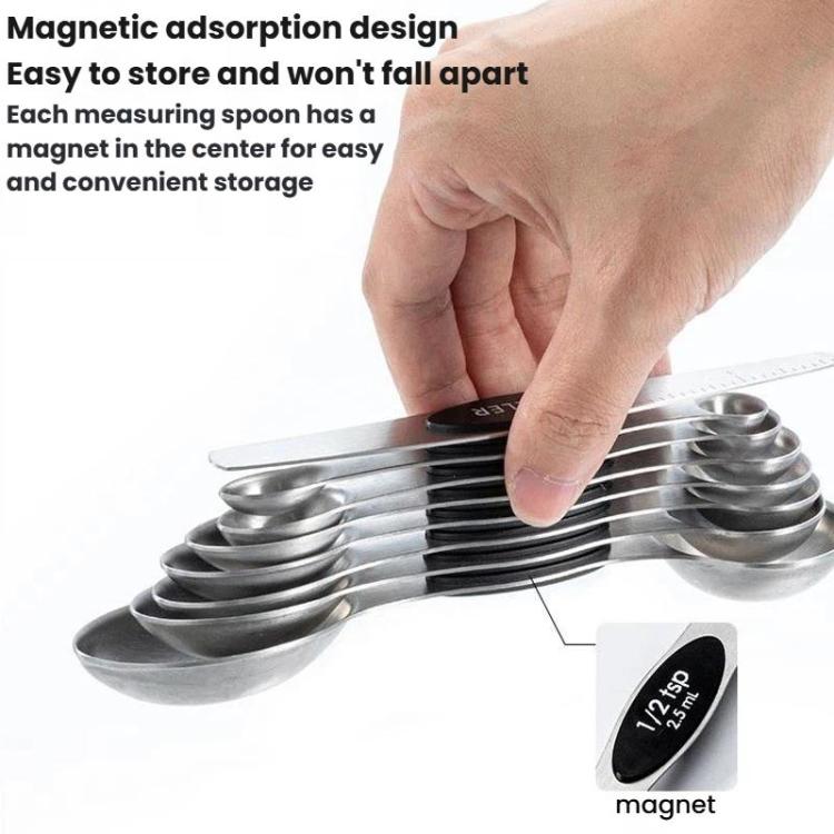 LsCook magnetic stainless steel double-ended measuring spoon set with labeled size markings