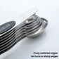 Stainless steel double-ended measuring spoons with polished edges and size markings