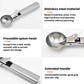 Stainless steel scoop head and extended handle for ice cream and fruit balls