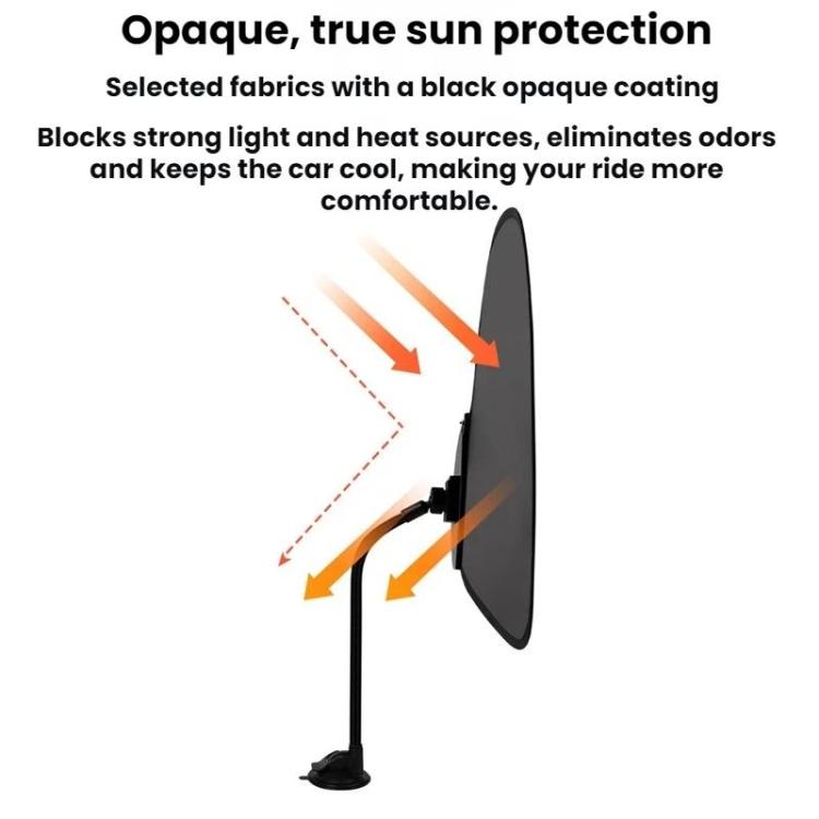 Car sunshade side view with suction cup base and adjustable mounting frame