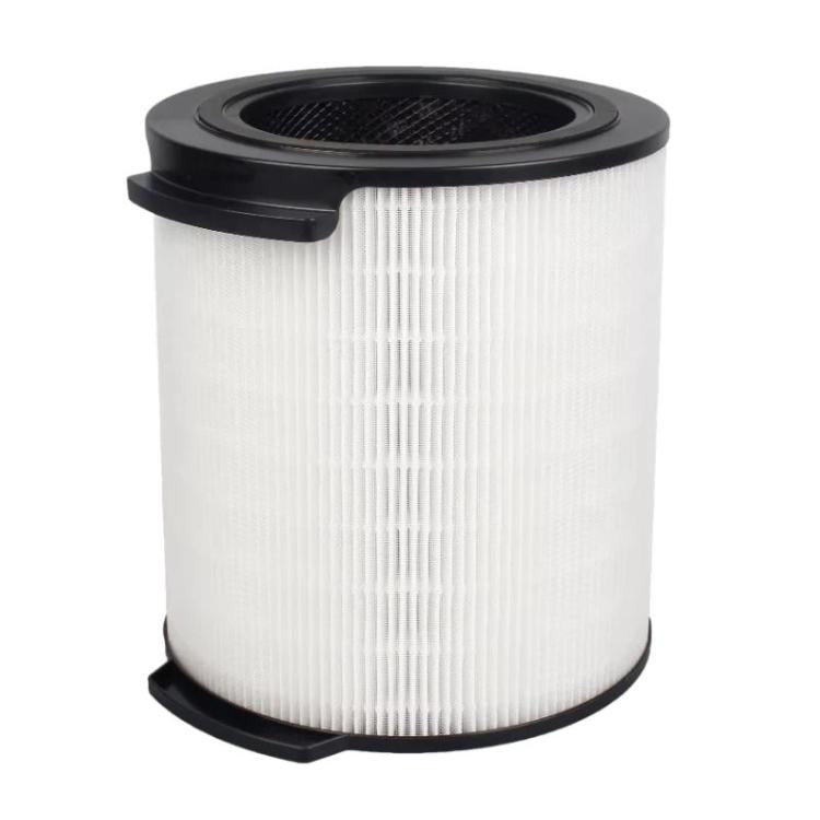 Air purifier filter cartridge with white pleated media and black top cap