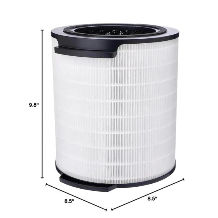Air purifier filter cartridge, 9.8 in tall, 8.5 in diameter, white pleated