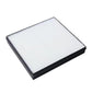 Square air purifier filter, white pleated core with dark outer frame, angled view