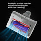 Mini vacuum tool with transparent chamber, blue roller brush, and front LED light