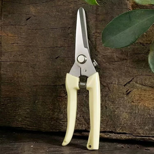 LsCook Heavy-Duty Stainless Steel Pruning Shears Multi-Purpose Gardening Shears, Ivory White Straight-Blade Card Packaging, Ivory White Curved-Blade Card Packaging