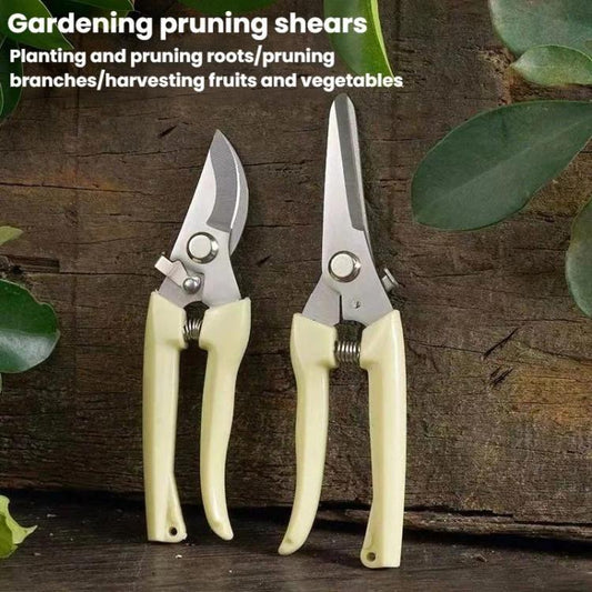 LsCook Heavy-Duty Stainless Steel Pruning Shears Multi-Purpose Gardening Shears, Ivory White Straight-Blade Card Packaging, Ivory White Curved-Blade Card Packaging