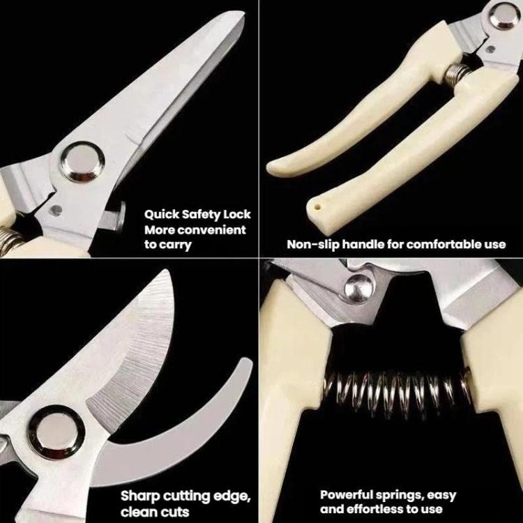 Ivory-handled pruning shears with quick safety lock and non-slip grip