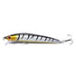 Fishing lure, gold and black striped body with silver top, two treble hooks
