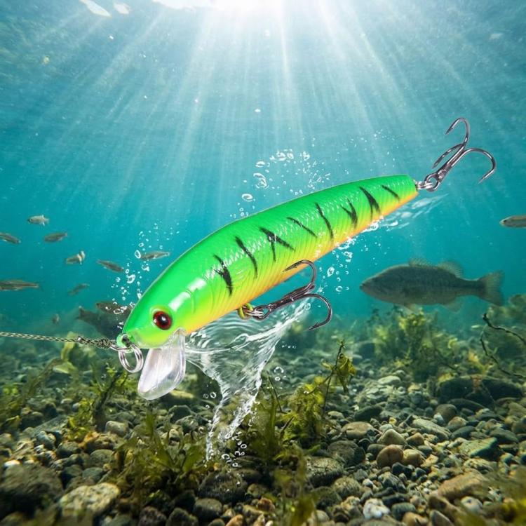 HENGJIA micro imitation fishing lure, bright green and yellow minnow with treble hooks