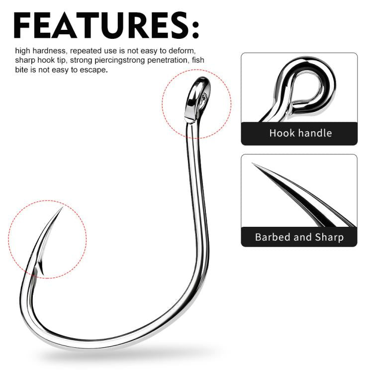 Close-up of one shiny silver fish hook with ring eye and barbed sharp point