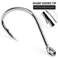 Macro view of a shiny silver fish hook tip, sharp needle point and barbed barb