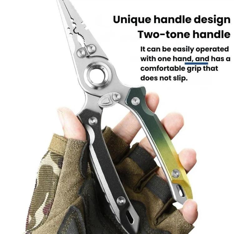 Multifunctional lure pliers with ergonomic two-tone handle, held for one-hand use